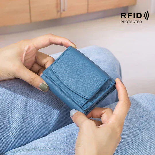 RFID-blocking mini wallet compact | Many card slots + coin pocket with zipper | Hidden compartment | 14 colors