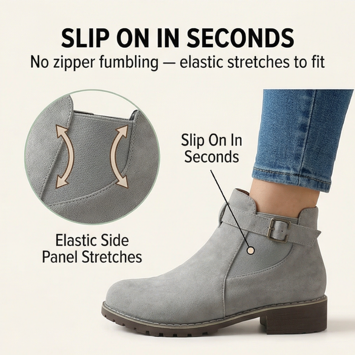Damen Stiefeletten | Booties in Wildleder-Optik mit Schnalle