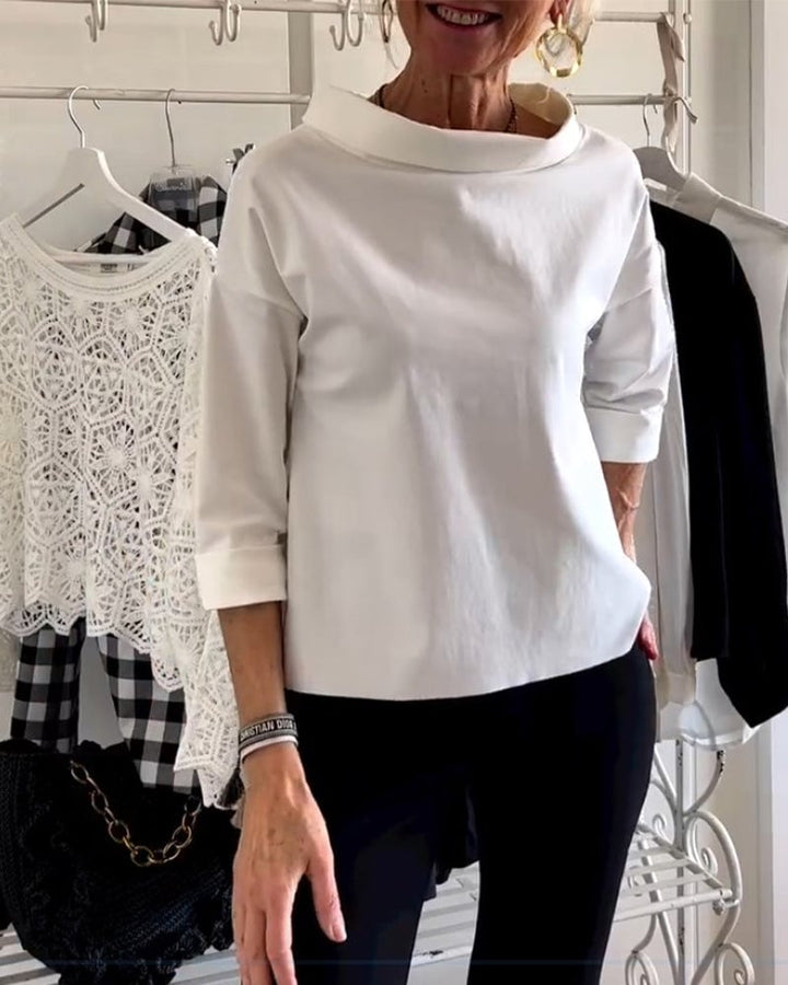 Top donna ampio con look a collo alto e maniche 3/4 | Taglio off-shoulder | Morbido e comodo per tutti i giorni | Design semplice