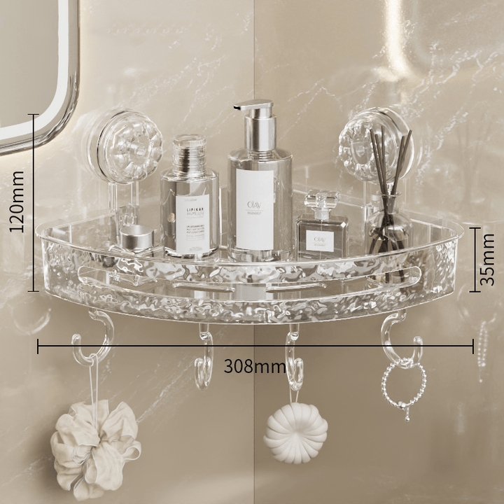 Duschregal mit Saugnäpfen 30,8 cm | Transparente Badezimmerablage ohne Bohren | Mit Haken für Shampoo, Seife &amp; Badzubehör