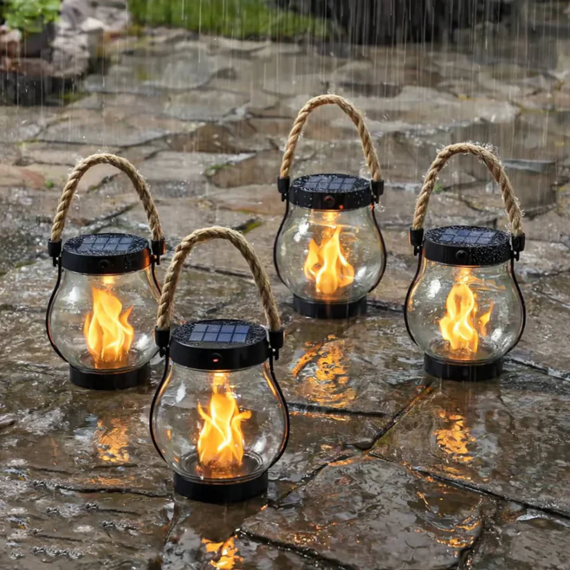 Solar Laterne | Wetterfeste Gartenleuchte mit flackerndem Flammeneffekt
