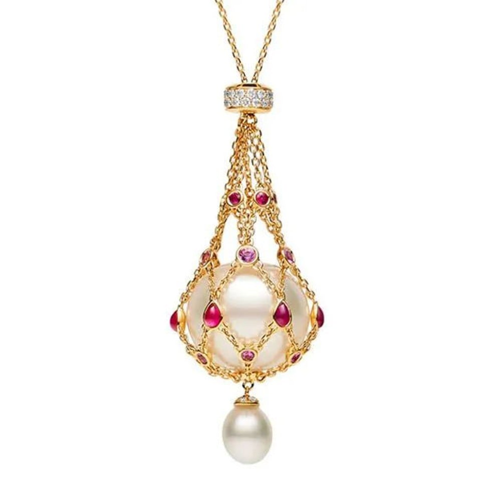 Perlen-Anhänger mit Süßwasserperle &amp; Edelstein | Lavalier-Design, zeitlose Eleganz | 35 Zoll Kette, 14–15 mm Perle