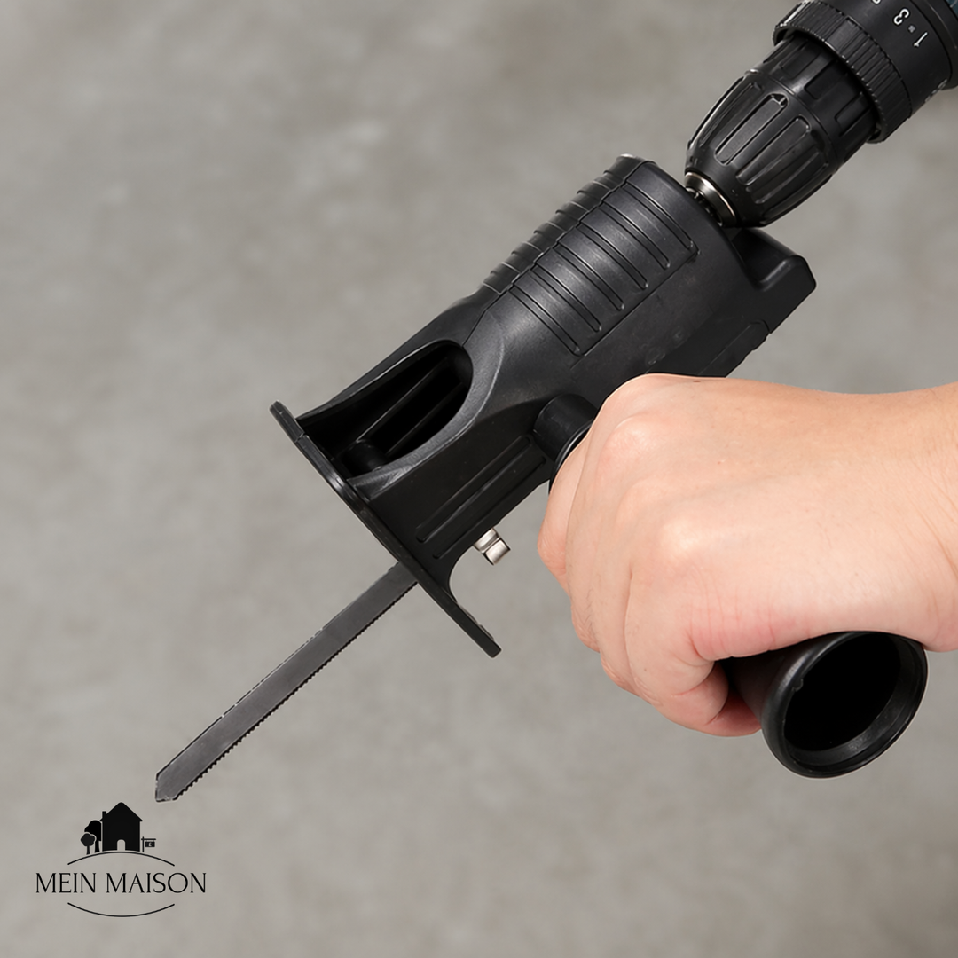 Drill saw adapter with handle | For cutting wood &amp; metal | 3 saw blade set, quick assembly, precise cuts