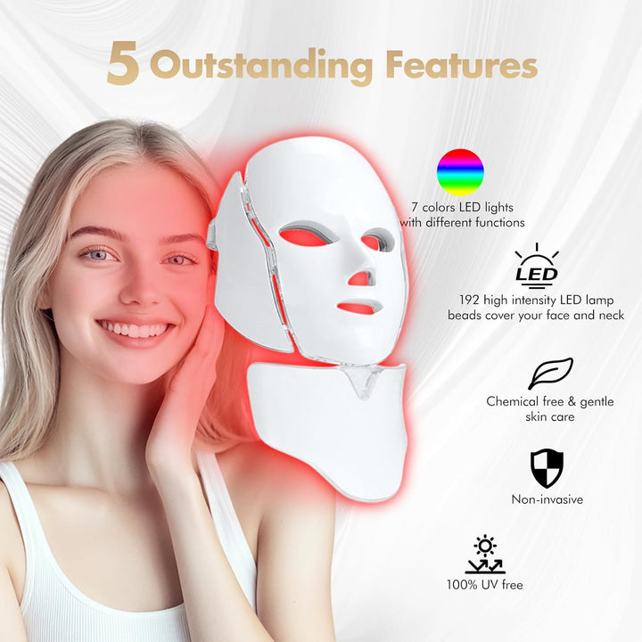Masque de luminothérapie LED | Sans fil avec télécommande | Anti-âge et traitement de l&