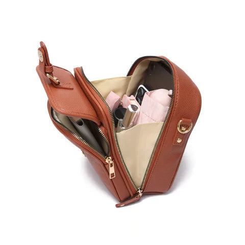 Damen Crossbody-Tasche mit Kartenfächern | Kleine Umhängetasche mit 2 Hauptfächern, Reißverschluss &amp; verstellbarem Gurt