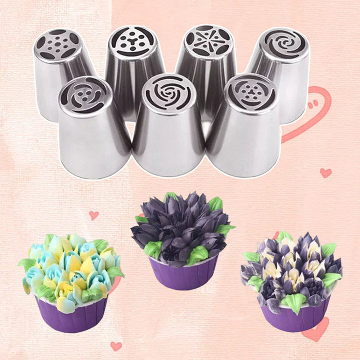 Spritztüllen-Set für Tortendekoration | 7 Edelstahl-Blumentüllen für Buttercreme &amp; Frosting | Perfekte Blumen in Sekunden