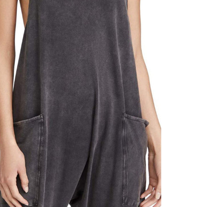 Damen Jumpsuit V-Ausschnitt mit Taschen | Lockerer, leichter Overall einfarbig | Alltag, Urlaub &amp; City | Gr. S–4XL