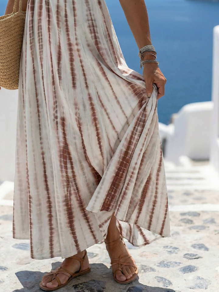 Damen Midi Kleid mit V-Ausschnitt | Locker fallendes Sommerkleid mit geraffter Taille | Luftig &amp; fließend | Bequeme Passform