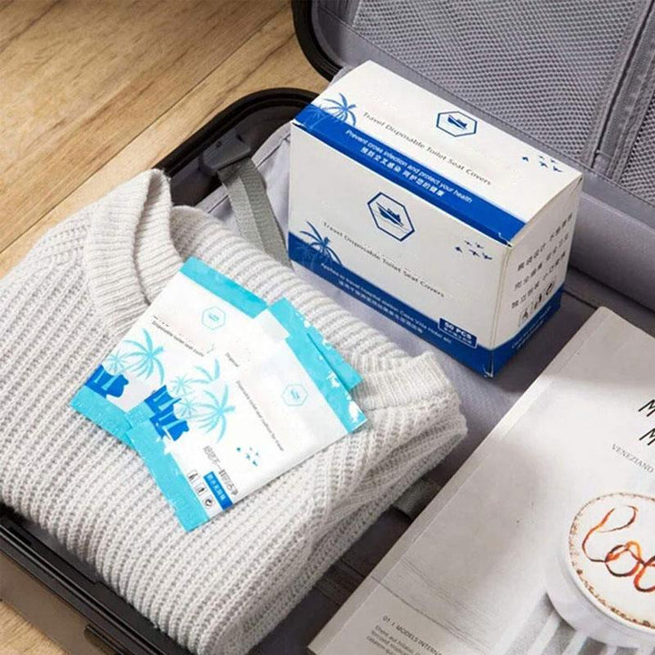 Toilet seat covers for travel (50 pieces) | Universal fit 40×48 cm | Foldable, non-slip &amp; hygienic barrier
