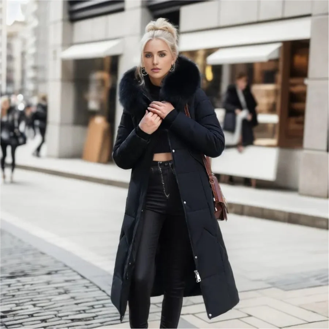 Damen Winterparka lang mit Kapuze | Warm gefütterte Parka Jacke mit verstellbarer Kapuze und großen Taschen für kalte Tage