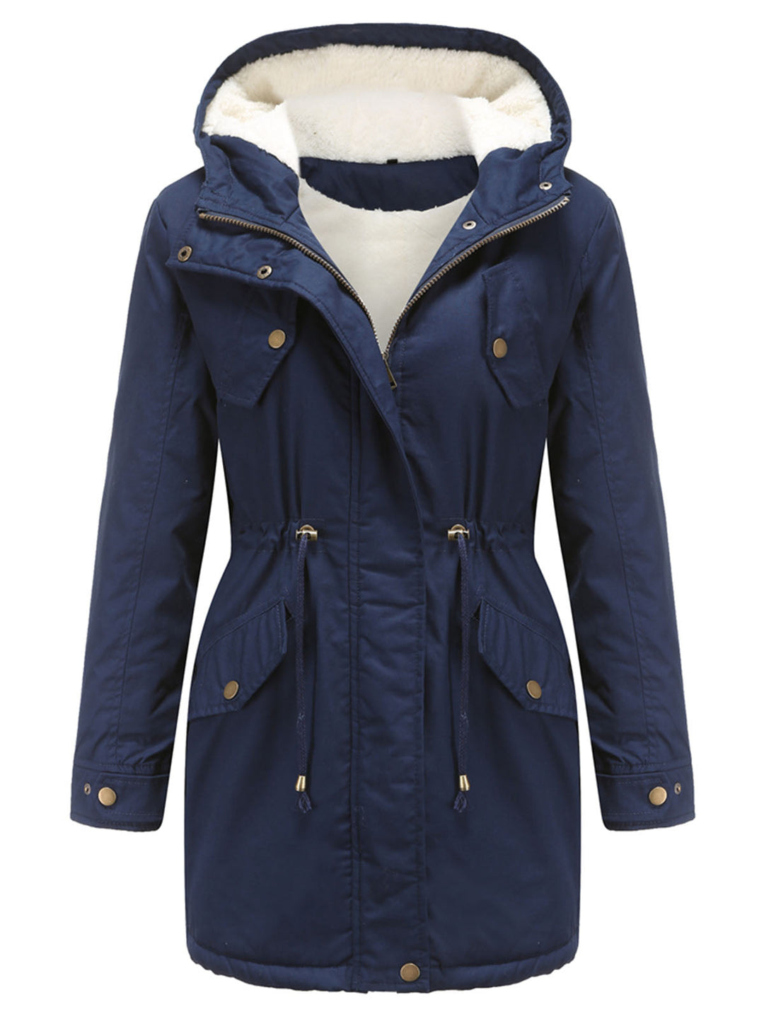 Damen Midiparka mit Kapuze | Langer Parka mit Frontreißverschluss und geradem Schnitt für Alltag, Büro und kalte Tage
