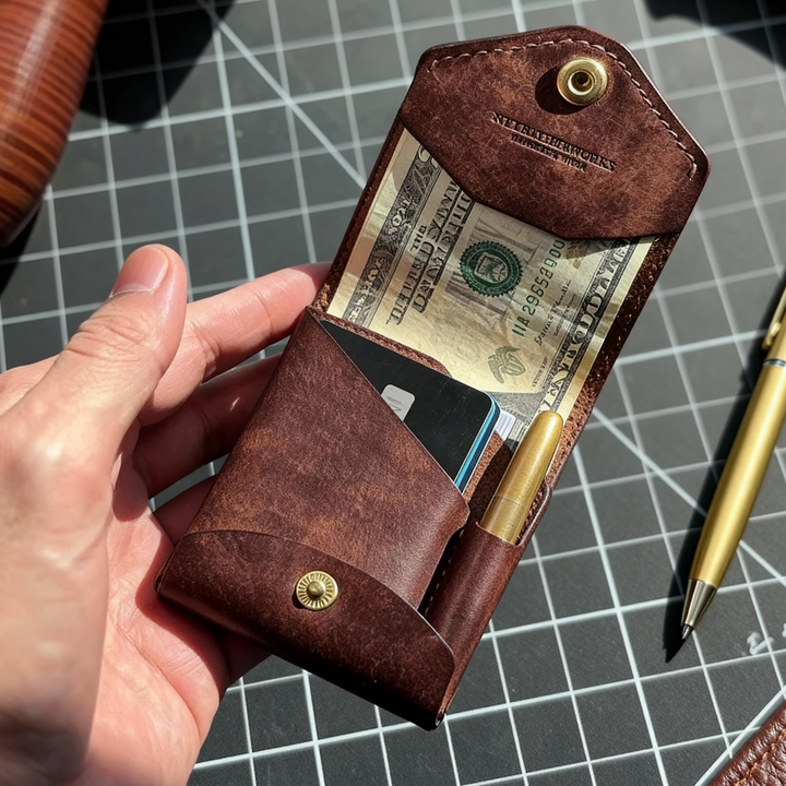 Vintage Geldbörse mit 12 Kartenfächern &amp; Stiftehalter | Kompakte PU-Leder Geldbörse | Schlank, übersichtlich &amp; stilvoll