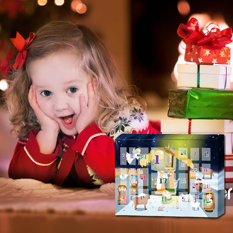 Krippen Adventskalender mit 24 Spielfiguren | Weihnachtskalender mit Krippenfiguren aus Kunststoff für Kinder und Familien