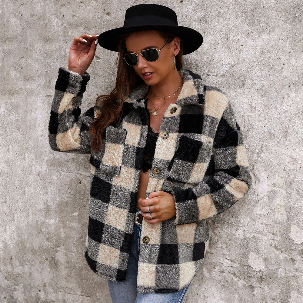 Mila | Manteau en fausse fourrure à carreaux