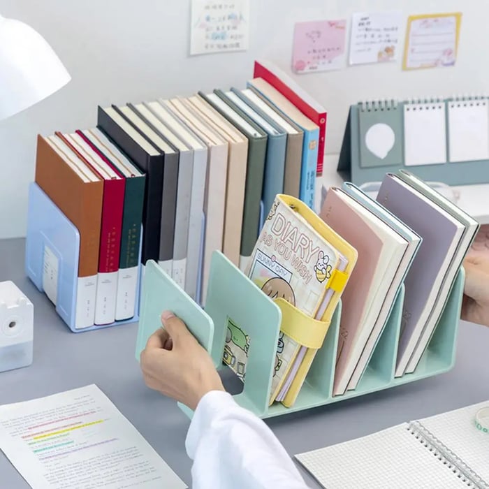 Book organizer with 4 compartments for desk &amp; cabinet | Can be placed horizontally or vertically | Quick access, sleek design