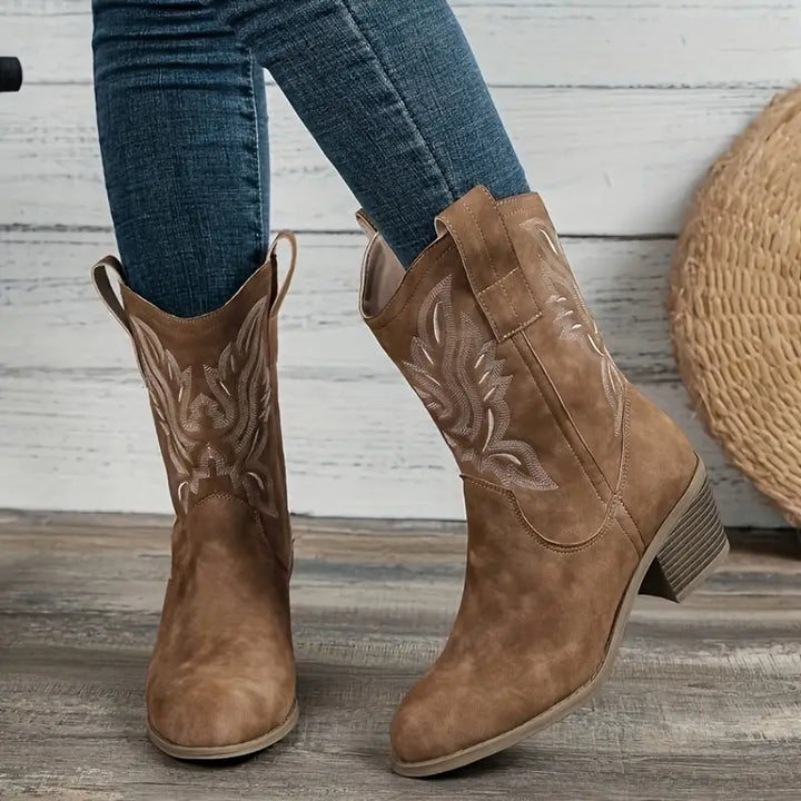 Damen Cowboystiefel mit Stickerei | Bequeme Westernstiefel mit gepolstertem Innenbereich und stabiler Sohle | Größen 34–40