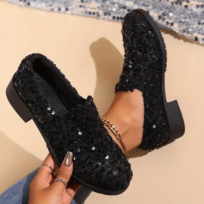 Lindy - Loafers with Sequins and Chunky Heel