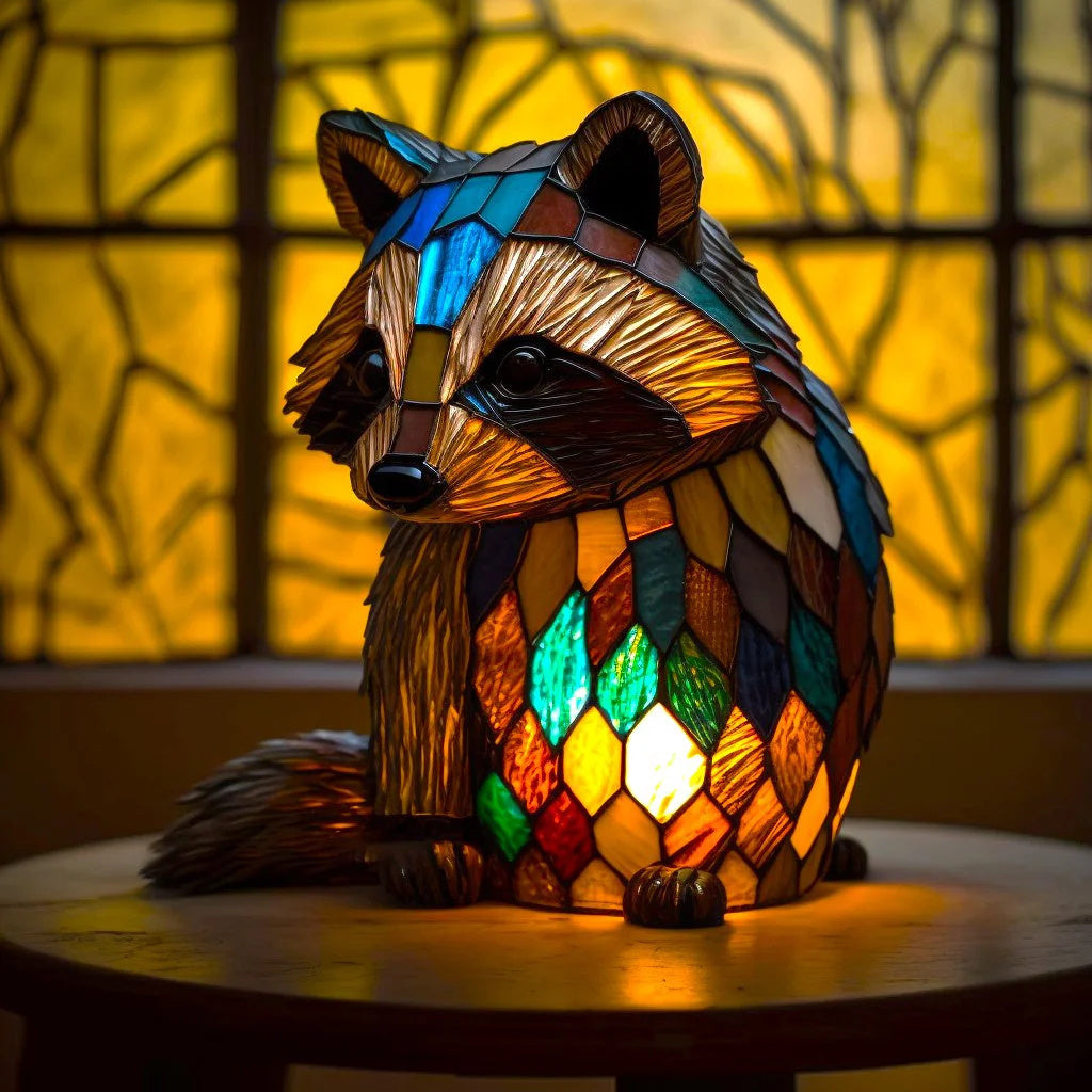 Tischlampe aus Buntglas mit Tiermotiv | Handgefertigt aus Glas &amp; Metall | Farbwechsel-LED, kompakt 20 × 15 × 12 cm