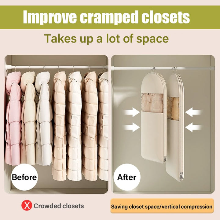 Hanging storage bag for clothes | Space-saving compression zipper without vacuum | Dust protection, transparent | M–XL