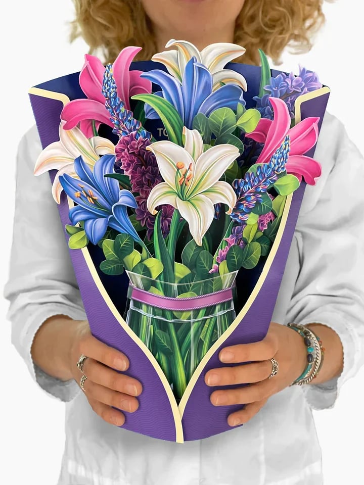 Pop-Up Papierblumenstrauß 3D | Blumenkarte mit Papiervase &amp; Grußkarte | Handgefertigt, langlebig | Deko-Geschenk 43×38 cm