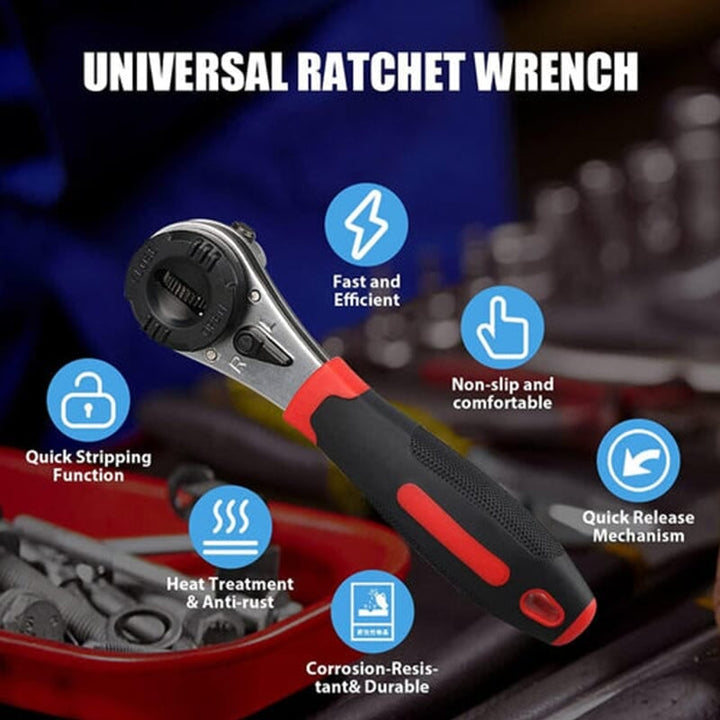 360° Universalschlüssel mit Drehkopf | Rutschfester Griff | Für Montage, Auto &amp; enge Reparaturstellen