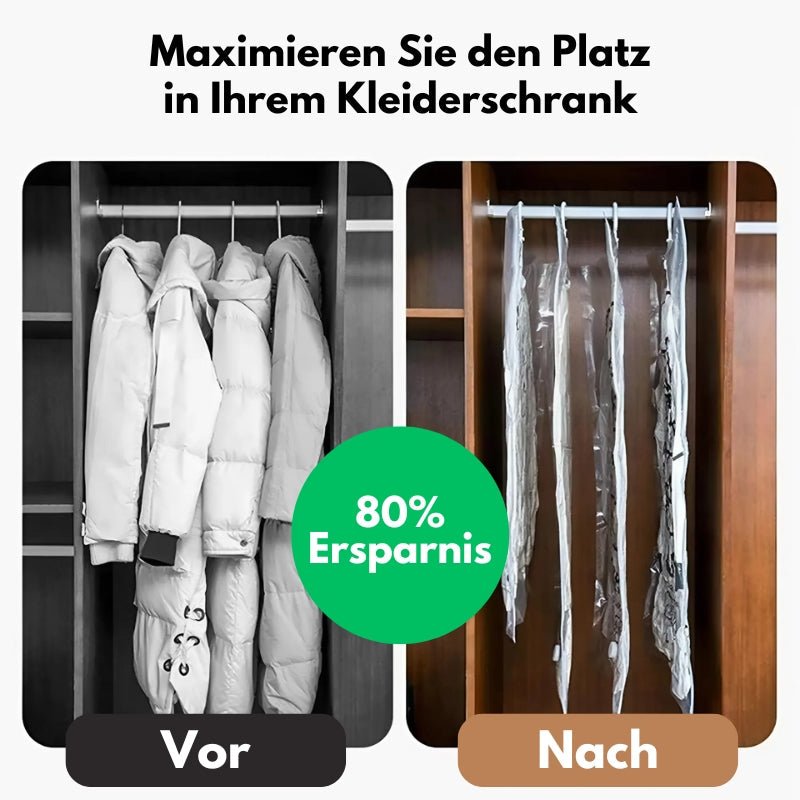 Vakuum-Kleiderbeutel mit Kleiderbügel – bis zu 80% mehr Schrankplatz | Luftdicht gegen Staub &amp; Falten | 2 Größen