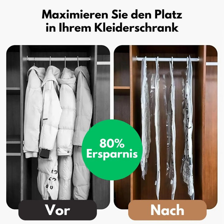 Vakuum-Kleiderbeutel mit Kleiderbügel – bis zu 80% mehr Schrankplatz | Luftdicht gegen Staub &amp; Falten | 2 Größen