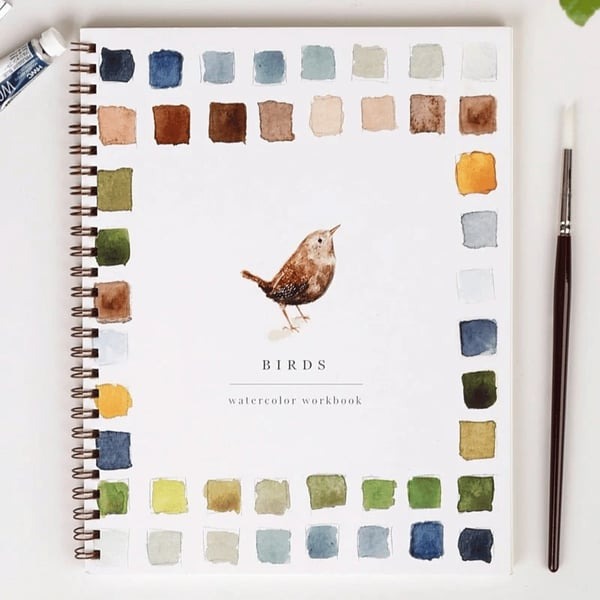 Cahier de travail aquarelle pour débutants | 12 motifs avec guide étape par étape | Papier 120 lb, 6,5"×9", mélange et peinture
