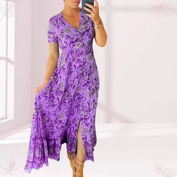Schmeichelndes Sommerkleid aus Stretch-Baumwollmischung | V-Ausschnitt für feminine Linie | Bequem &amp; vielseitig | Größen XS–5XL