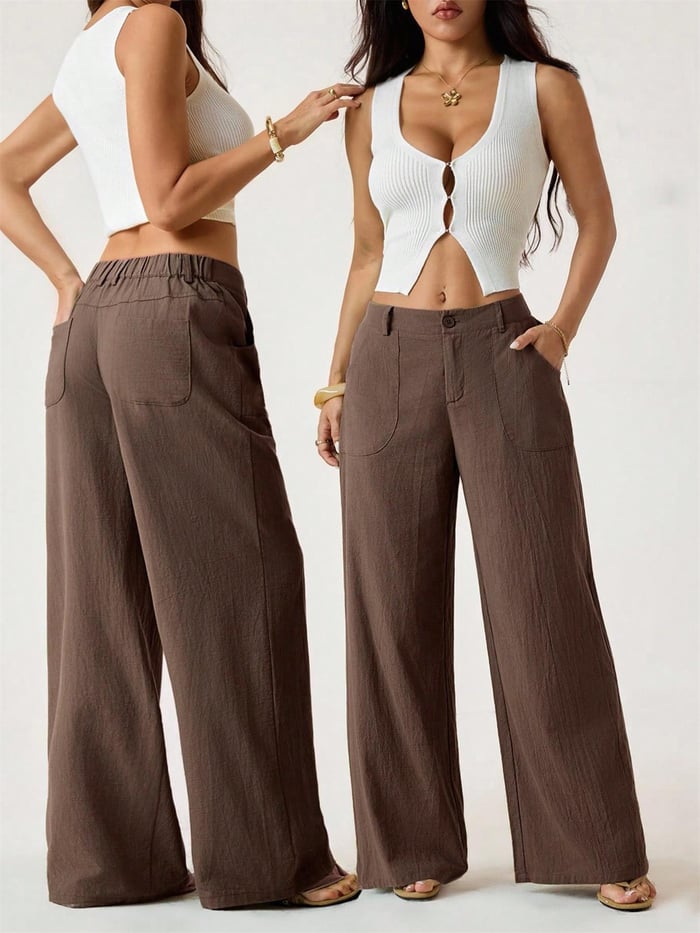 Damen Palazzo Hose aus Baumwoll-Leinen | High Waist Sommerhose mit Weitem Bein &amp; Taschen | Luftig &amp; Bequem