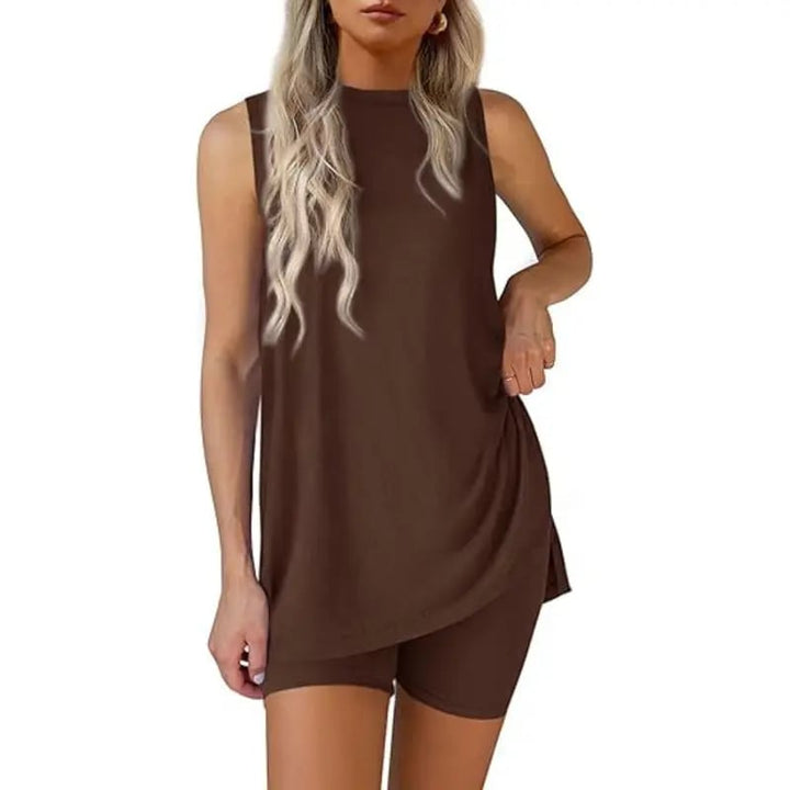 Damen Lounge-Set mit Biker-Shorts | Zweiteiliges Freizeit-Set mit ärmellosem Oberteil | Bequemes Sommer-Outfit für Alltag &amp; Urlaub