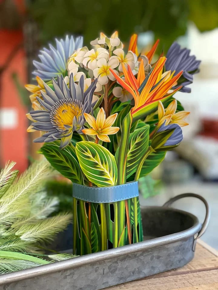 Pop-Up Papierblumenstrauß 3D | Blumenkarte mit Papiervase &amp; Grußkarte | Handgefertigt, langlebig | Deko-Geschenk 43×38 cm