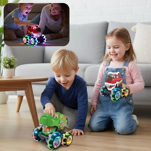 LED Stunt-Auto im Hai-Design | 360° Drehungen &amp; Leuchtende Räder | Robustes Spielzeugauto für Kinder