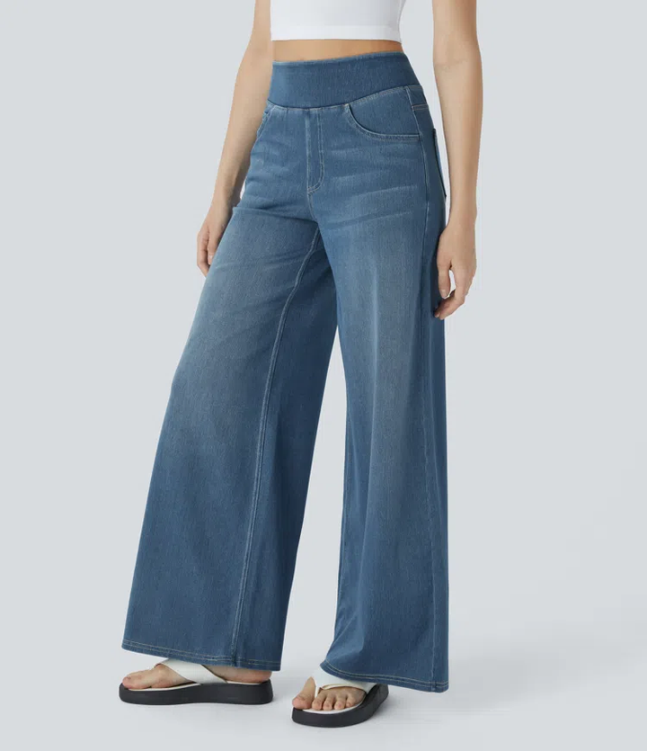 Damen Jeans High Waist Wide Leg | Vier-Wege-Stretch &amp; ohne Reißverschluss | Bequem, formend &amp; mit Taschen, XS–5XL
