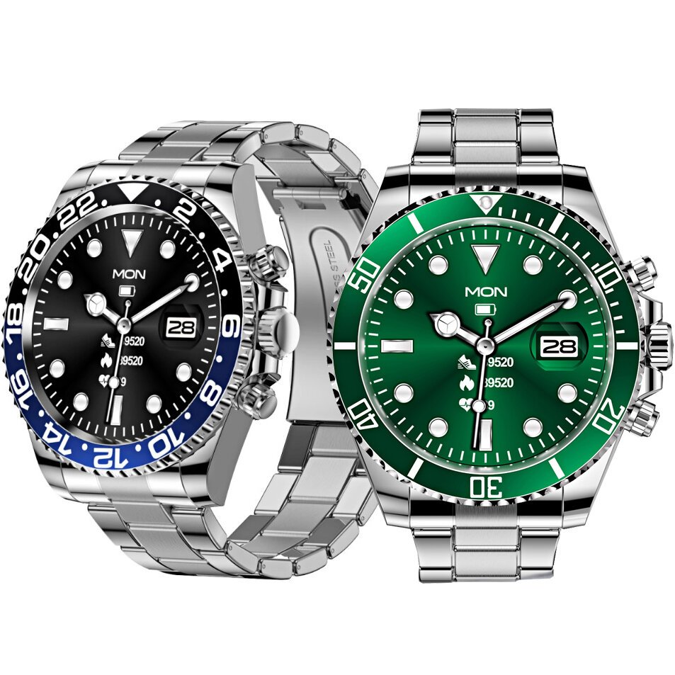 Montre connectée écran HD 1,28 pouce | Lunette rotative &amp; appels Bluetooth | Fréquence cardiaque, sommeil, modes sport, bracelet acier inoxydable