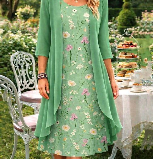 Damen Chiffon-Zweiteiler mit Cardigan | Luftiges Set aus Top &amp; Cardigan | Elegantes Freizeit-Outfit