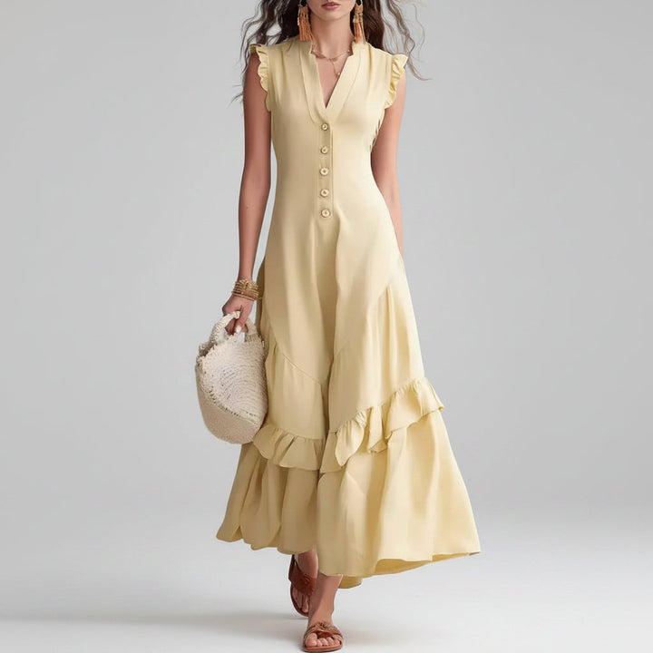 Ärmelloses Damen Maxikleid mit Plissee | Elegantes Kleid mit ausgestelltem Saum | Sommerkleid in Maxilänge