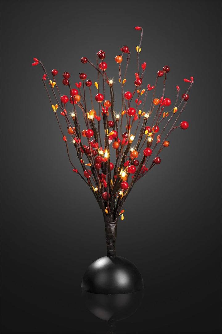 LED Deko-Baum mit roten Beeren 40 cm | 16 warmweiße LEDs, batteriebetrieben | Dekoleuchte für Tisch und Wohnbereich