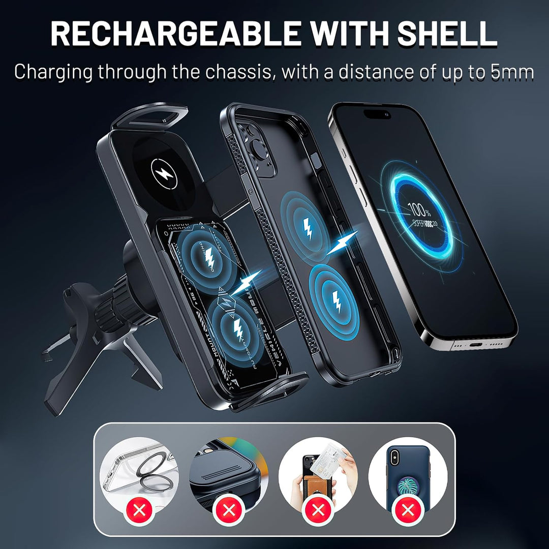 Auto Handyhalterung mit 15W Wireless Charging | Automatische Klemmung &amp; 90° Rotation | Lüftungsgitter-Halterung für Smartphones