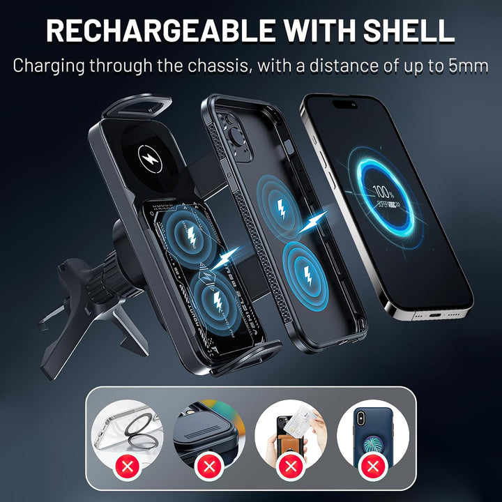 Auto Handyhalterung mit 15W Wireless Charging | Automatische Klemmung &amp; 90° Rotation | Lüftungsgitter-Halterung für Smartphones