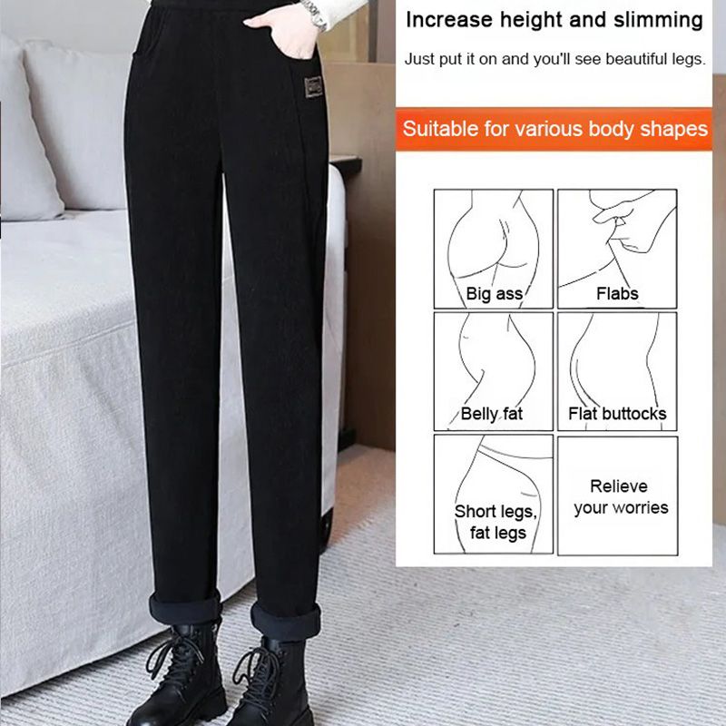 Damen Cordhose mit Fleecefutter | Hoch geschnittene Winterhose mit Taschen und leicht elastischer Passform