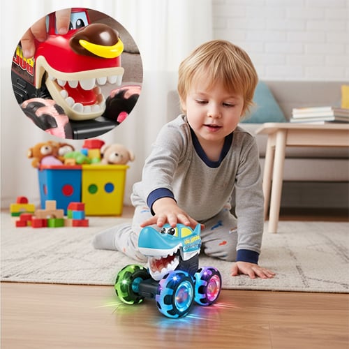 LED Stunt-Auto im Hai-Design | 360° Drehungen &amp; Leuchtende Räder | Robustes Spielzeugauto für Kinder