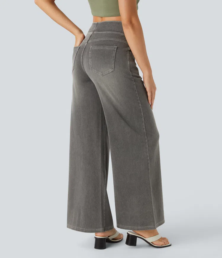 Damen Jeans High Waist Wide Leg | Vier-Wege-Stretch &amp; ohne Reißverschluss | Bequem, formend &amp; mit Taschen, XS–5XL