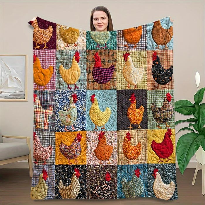 Flanelldecke | Weiche Kuscheldecke mit Hühnermotiv für Sofa, Bett und Sessel