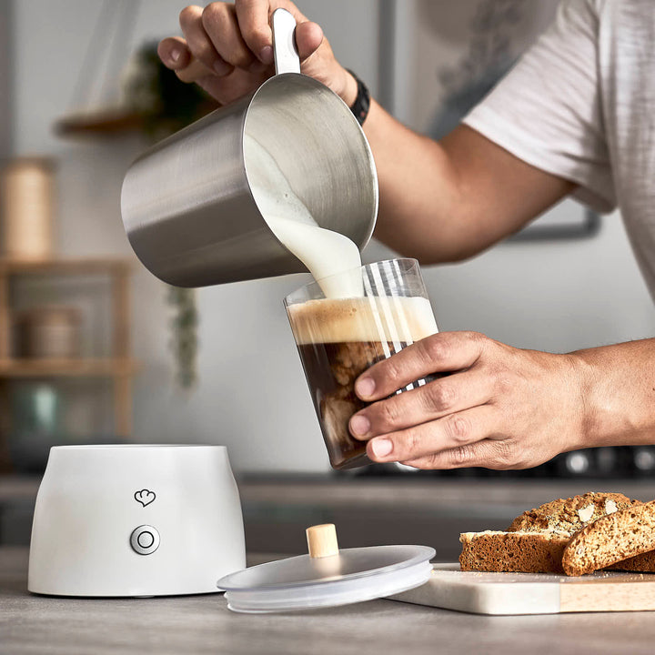 Elektrischer Milchaufschäumer mit 4 Programmen | Für heißen und kalten Milchschaum, Milch und heiße Schokolade