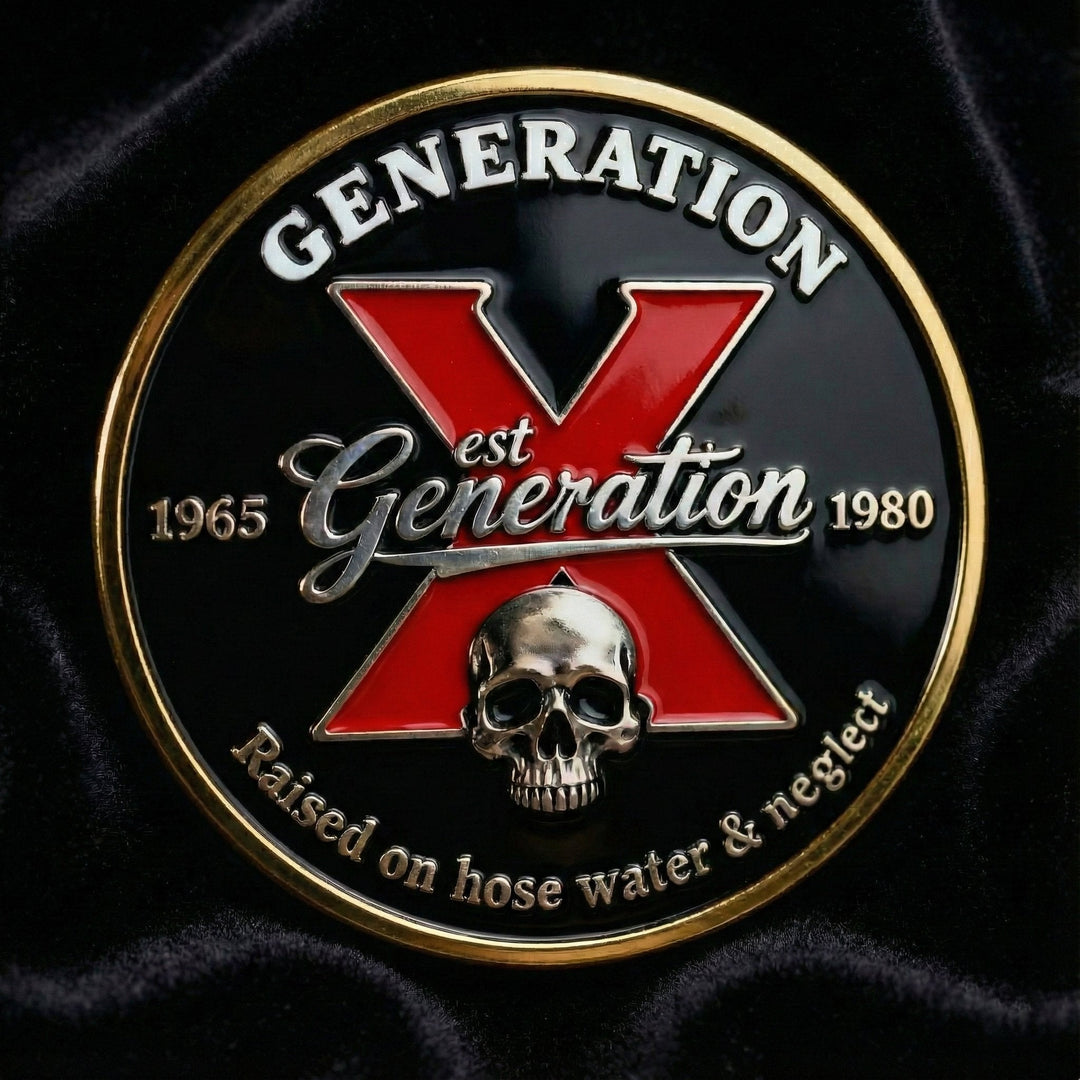 Gen X Sammlermünze mit 3D-Relief | Schwarz-Gold Design | Dekoratives Erinnerungsstück