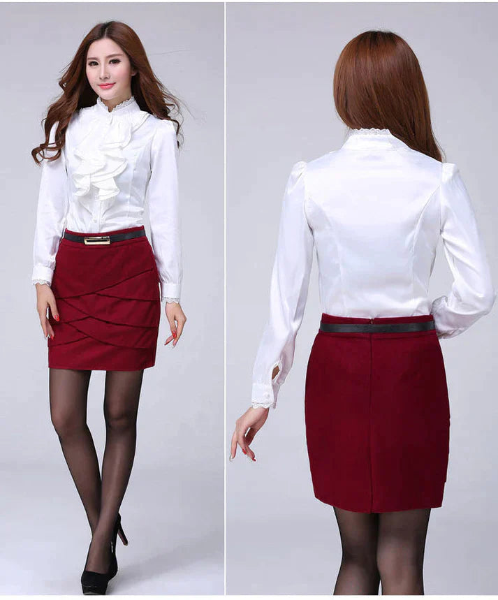 Camicia da donna con volant | Morbida e fluida | Elegante per l’ufficio, versatile da abbinare a jeans e gonna