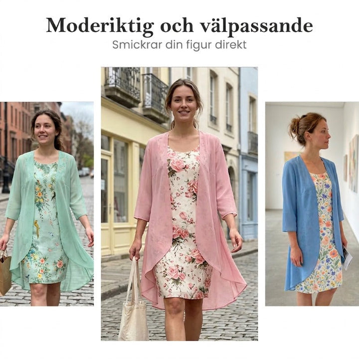Damen Chiffon-Zweiteiler mit Cardigan | Luftiges Set aus Top &amp; Cardigan | Elegantes Freizeit-Outfit