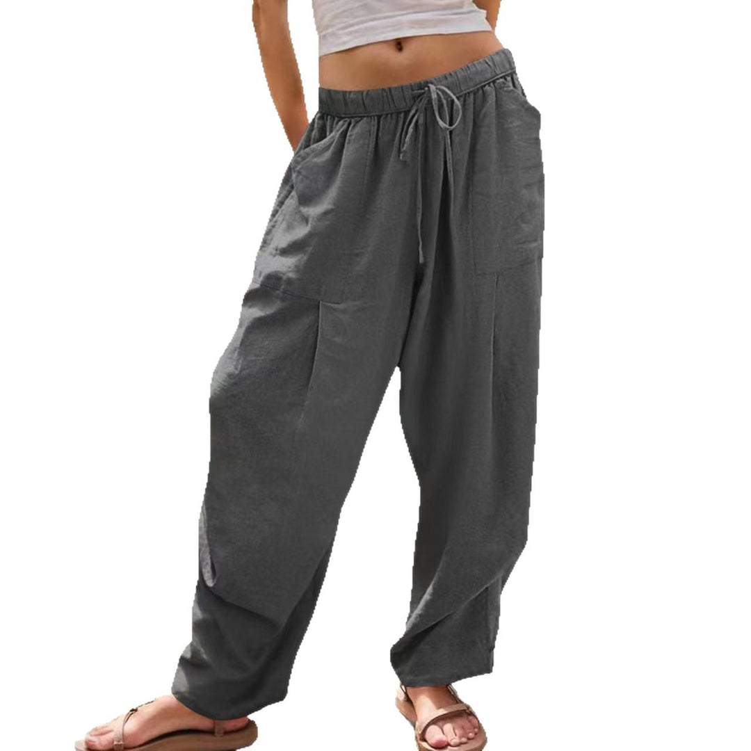 Damen Leinenhose mit Kordelzug aus Baumwoll-Leinen | Gerade Loungehose mit Taschen | Lockere Sommerhose für Alltag &amp; Freizeit
