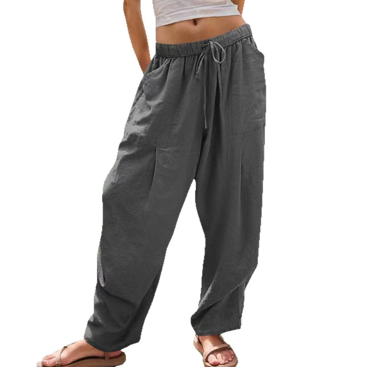 Damen Leinenhose mit Kordelzug aus Baumwoll-Leinen | Gerade Loungehose mit Taschen | Lockere Sommerhose für Alltag &amp; Freizeit